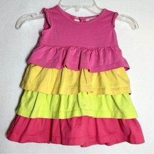 Hanna Andersson Tank Dress US 2T EUR 80 CM Ruffles Sleeveless Pink Green Yellow